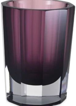 Casa Padrino Luxus Deko Glas Vase Lila Ø 11 x H. 15 cm - Elegante handgefertigte 8-eckige Blumenvase - Deko Accessoires