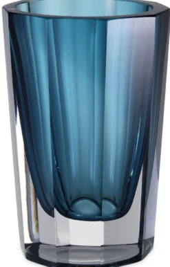 Casa Padrino Luxus Deko Glas Vase Blau Ø 12 x H. 18 cm - Elegante handgefertigte 8-eckige Blumenvase - Deko Accessoires