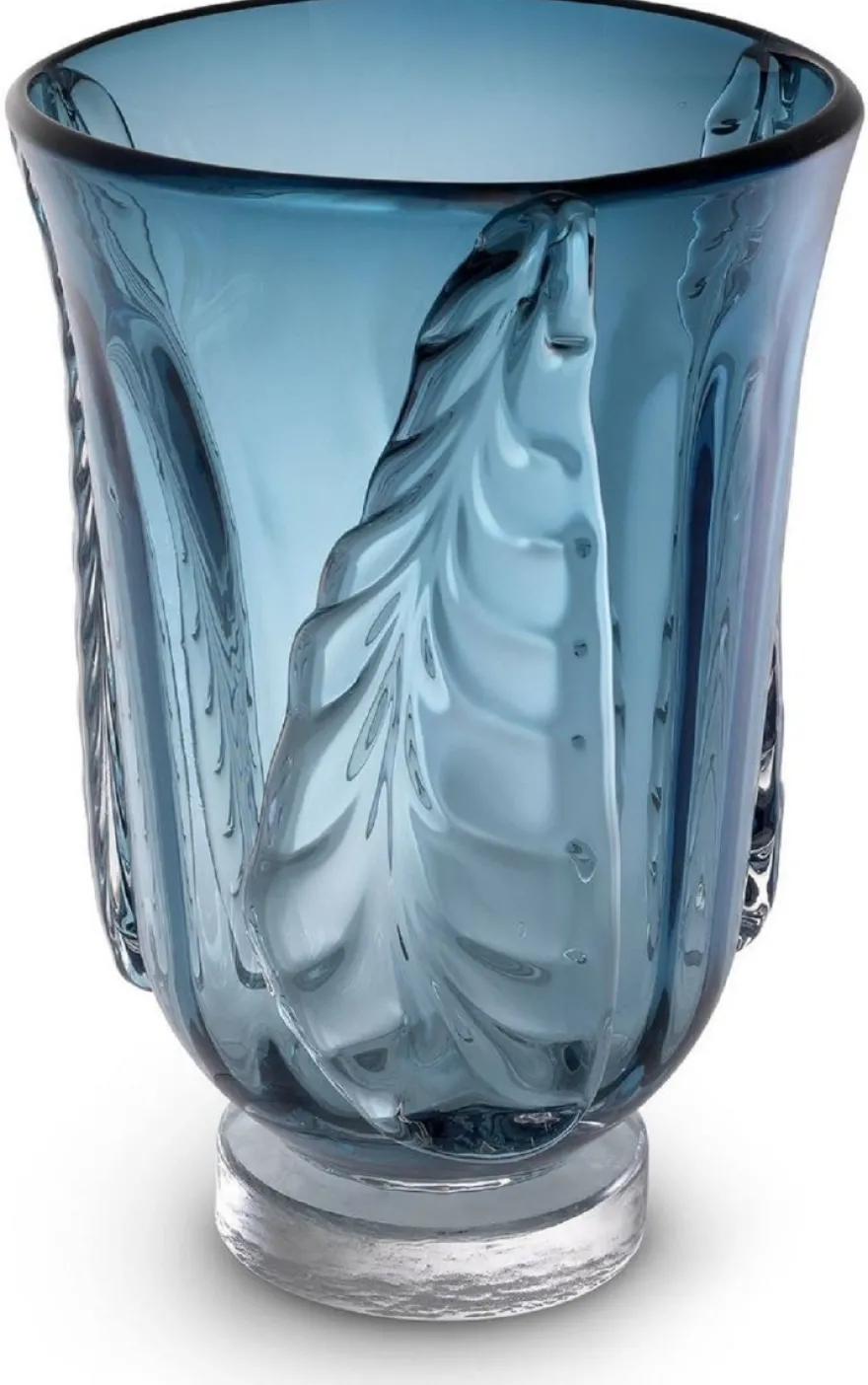 Casa Padrino Luxus Deko Glas Vase Blau Ø 24,5 x H. 35 cm - Elegante mundgeblasene Blumenvase - Deko Accessoires