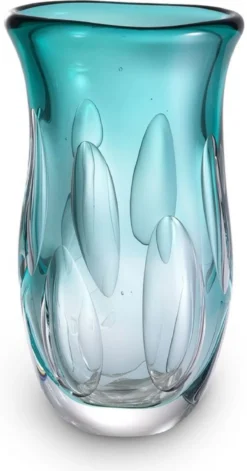 Casa Padrino Luxus Deko Glasvase Türkis 20 x 13 x H. 30 cm - Elegante Blumenvase aus mundgeblasenem Glas - Deko Accessoires