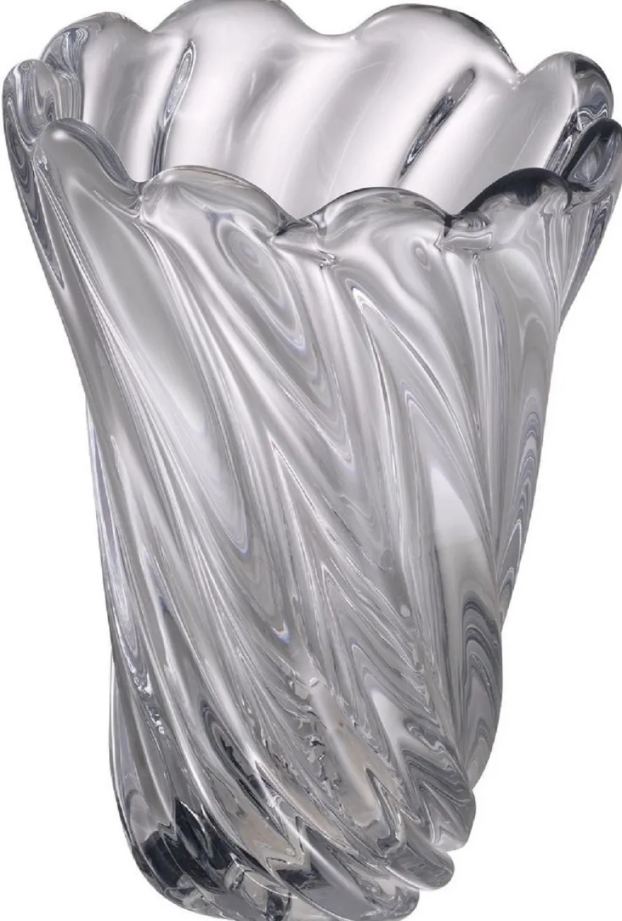 Casa Padrino Luxus Deko Glas Vase Ø 20,5 x H. 29 cm - Mundgeblasene Blumenvase - Luxus Deko Accessoires