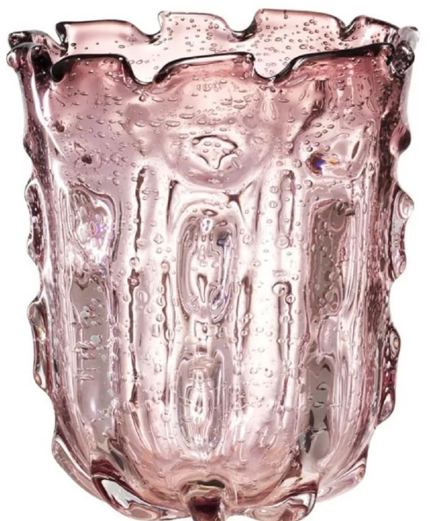 Casa Padrino Luxus Deko Glas Vase Blassrosa Ø 20 x H. 26 cm - Designer Blumenvase