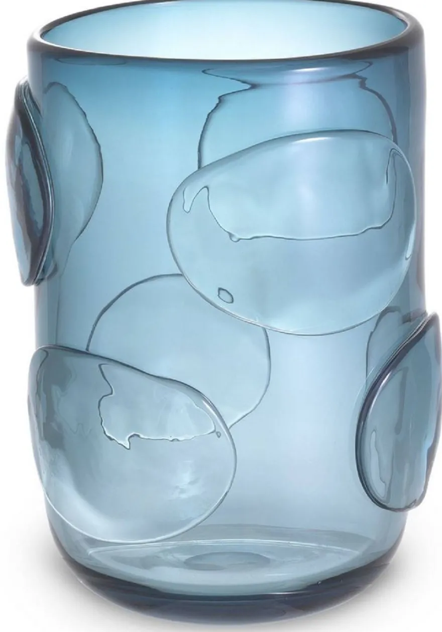 Casa Padrino Luxus Deko Glas Vase Blau Ø 19 x H. 27 cm - Elegante mundgeblasene Blumenvase - Luxus Kollektion