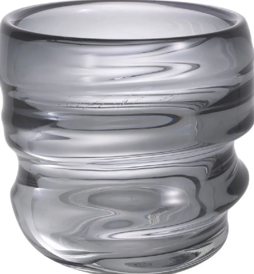 Casa Padrino Luxus Deko Glas Vase Grau Ø 22 x H. 24 cm - Elegante mundgeblasene Blumenvase - Luxus Deko Accessoires