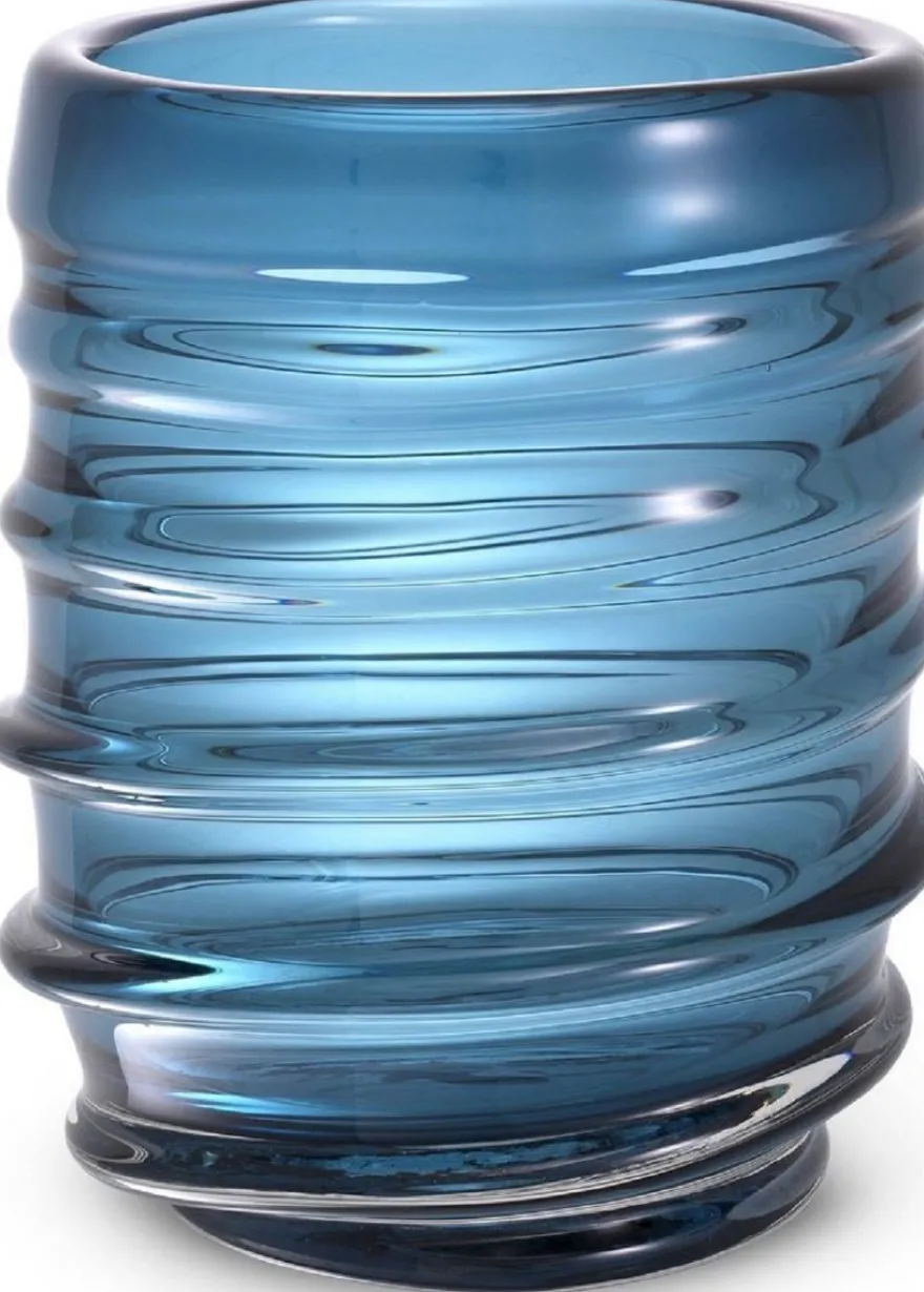 Casa Padrino Luxus Deko Glas Vase Blau Ø 22 x H. 30 cm - Elegante mundgeblasene Blumenvase - Luxus Deko Accessoires