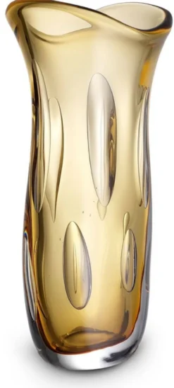 Casa Padrino Luxus Deko Glasvase Orange 19 x 14 x H. 39 cm - Elegante Blumenvase aus mundgeblasenem Glas - Deko Accessoires