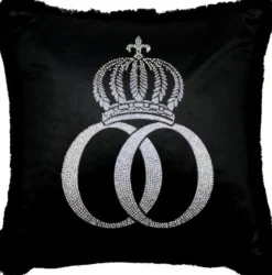 Casa Padrino Luxus Deko Kissen Pompöös by Harald Glööckler Schwarz / Silber Krone mit Strass Steinen 50 x 50 cm