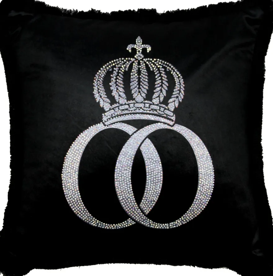 Casa Padrino Luxus Deko Kissen Pompöös by Harald Glööckler Schwarz / Silber Krone mit Strass Steinen 50 x 50 cm