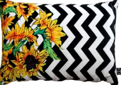 Casa Padrino Luxus Deko Kissen Virginia Sunflowers Schwarz / Weiß / Mehrfarbig 35 x 55 cm - Feinster Samtstoff - Wohnzimmer Kissen