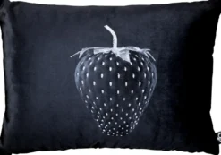 Casa Padrino Luxus Deko Kissen Strawberry mit Bling Bling Glitzersteinen Schwarz / Silber 35 x 55 cm - Feinster Samtstoff - Luxus Deko Accessoires