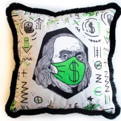 Casa Padrino Luxus Deko Kissen Weiß / Grün / Schwarz 45 x 45 cm - Bedrucktes Samt Kissen mit Fransen - Luxus Deko Accessoires