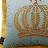 Casa Padrino Luxus Dekokissen Pompöös by Harald Glööckler Helltürkis / Gold mit Krone und Strass 50 x 50 cm
