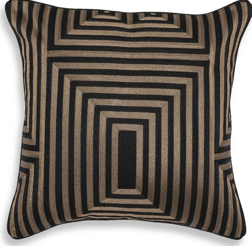 Casa Padrino Luxus Deko Kissen Schwarz / Gold 50 x 50 cm - Edles Zierkissen mit elegantem Muster - Luxus Qualität - Hotel Kollektion