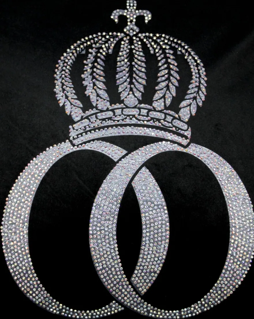 Casa Padrino Luxus Deko Kissen Pompöös by Harald Glööckler Schwarz / Silber mit Krone und Strass Steinen 50 x 50 cm