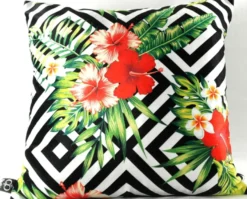Casa Padrino Luxus Deko Kissen Miami Flowers & Leaves Schwarz / Weiß / Mehrfarbig 45 x 45 cm - Feinster Samtstoff - Luxus Qualität