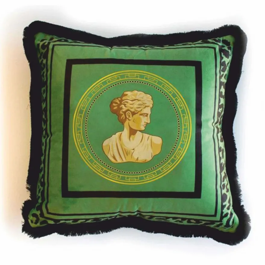 Casa Padrino Luxus Deko Kissen Barock Frauenbüste Grün / Schwarz 45 x 45 cm