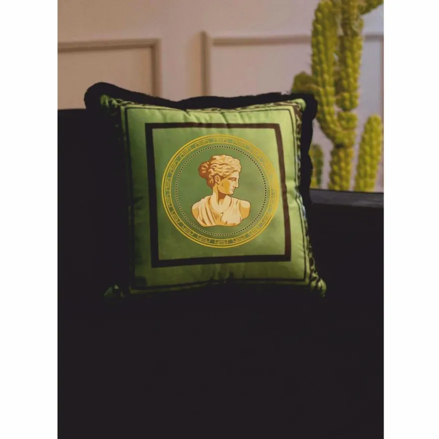 Casa Padrino Luxus Deko Kissen Barock Frauenbüste Grün / Schwarz 45 x 45 cm