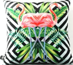 Casa Padrino Luxus Deko Kissen Florida Flamingos Mehrfarbig 45 x 45 cm - Feinster Samtstoff - Dekoratives Wohnzimmer Kissen