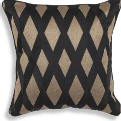Casa Padrino Luxus Deko Kissen Schwarz / Gold 50 x 50 cm - Edles Zierkissen mit elegantem Rautenmuster - Luxus Qualität - Hotel Kollektion
