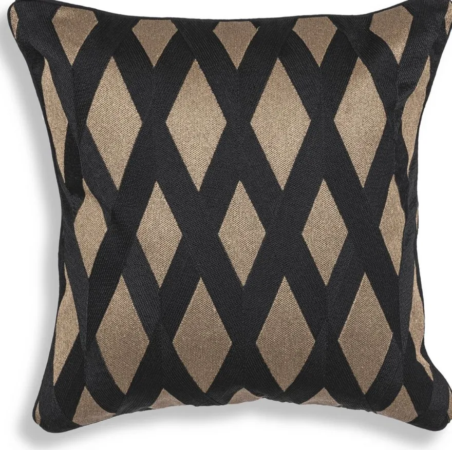 Casa Padrino Luxus Deko Kissen Schwarz / Gold 50 x 50 cm - Edles Zierkissen mit elegantem Rautenmuster - Luxus Qualität - Hotel Kollektion