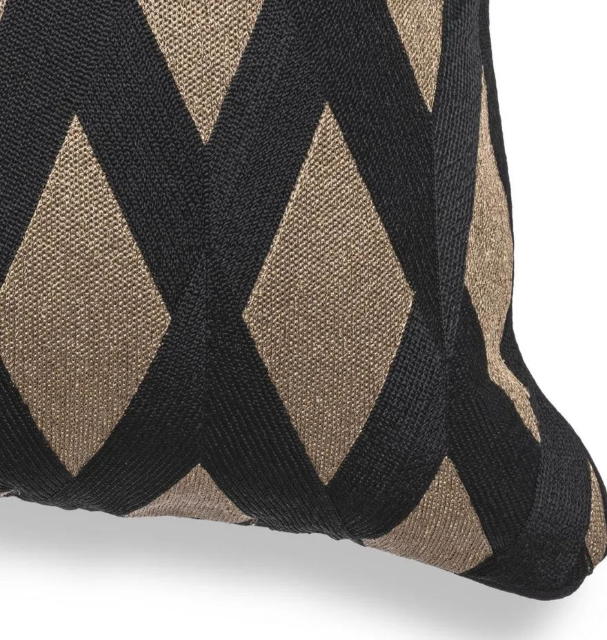 Casa Padrino Luxus Deko Kissen Schwarz / Gold 50 x 50 cm - Edles Zierkissen mit elegantem Rautenmuster - Luxus Qualität - Hotel Kollektion
