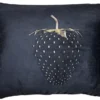 Casa Padrino Luxus Deko Kissen Strawberry mit Bling Bling Glitzersteinen Schwarz / Gold 35 x 55 cm - Feinster Samtstoff - Luxus Deko Accessoires