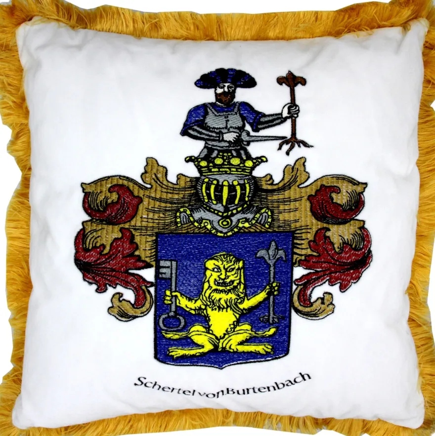 Casa Padrino Luxus Deko Kissen Wappen Freiherr Schertel von Burtenbach Weiß / Gold