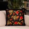 Casa Padrino Luxus Deko Kissen Herbstblätter Design Schwarz / Mehrfarbig 45 x 45 cm - Bedrucktes Samt Kissen mit Fransen - Deko Accessoires