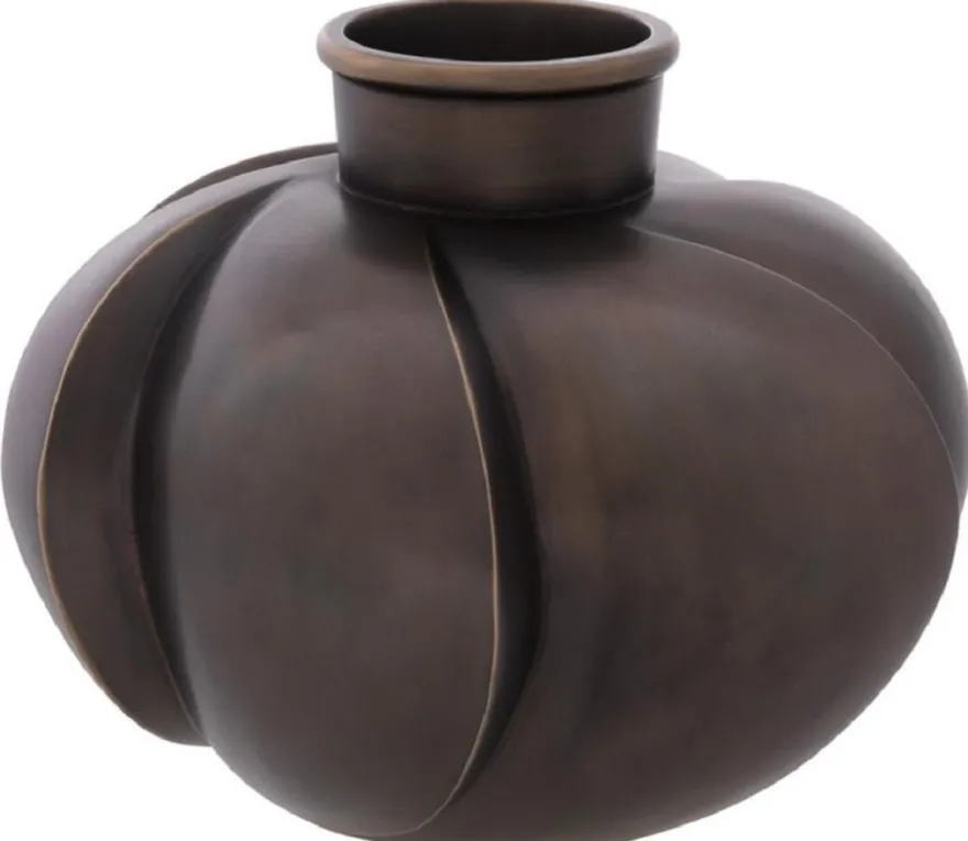 Casa Padrino Luxus Deko Messing Vase Bronze Ø 19 x H. 15 cm - Luxus Qualität