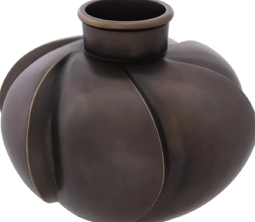 Casa Padrino Luxus Deko Messing Vase Bronze Ø 19 x H. 15 cm - Luxus Qualität