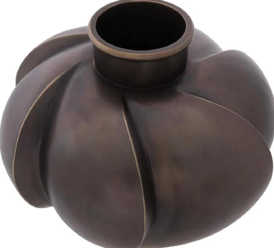 Casa Padrino Luxus Deko Messing Vase Bronze Ø 19 x H. 15 cm - Luxus Qualität