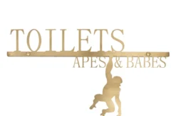 Casa Padrino Luxus Deko Objekt Gold 37 x 1,1 x H. 20 cm - Edelstahl Schild Toilets Apes Babes in gebürsteter Goldoptik - Luxus Deko Accessoires