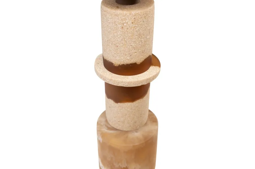 Casa Padrino Luxus Deko Objekt Cremeweiß / Braun Ø 11 x H. 62,7 cm - Hohe Skulptur Strata aus Kunstharz und Sand - Luxus Deko Accessoires
