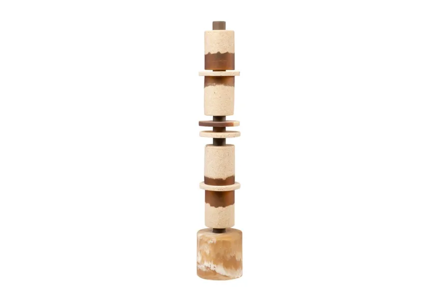 Casa Padrino Luxus Deko Objekt Cremeweiß / Braun Ø 11 x H. 62,7 cm - Hohe Skulptur Strata aus Kunstharz und Sand - Luxus Deko Accessoires