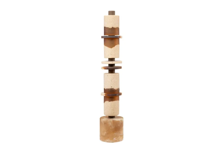 Casa Padrino Luxus Deko Objekt Cremeweiß / Braun Ø 11 x H. 62,7 cm - Hohe Skulptur Strata aus Kunstharz und Sand - Luxus Deko Accessoires