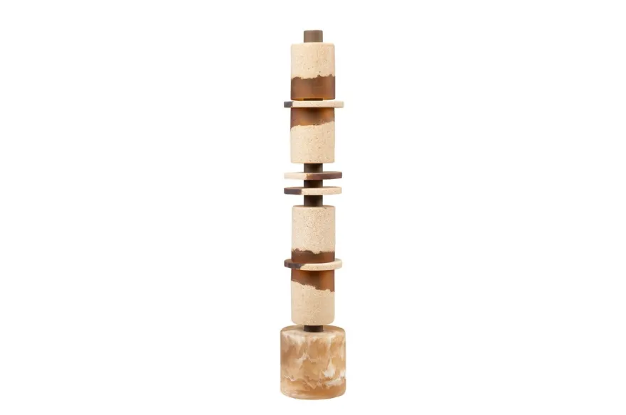Casa Padrino Luxus Deko Objekt Cremeweiß / Braun Ø 11 x H. 62,7 cm - Hohe Skulptur Strata aus Kunstharz und Sand - Luxus Deko Accessoires