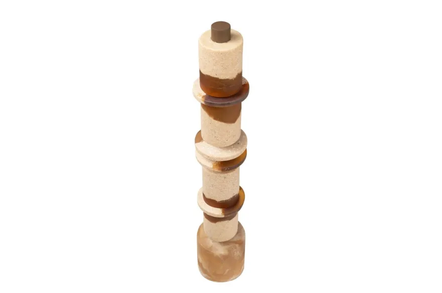 Casa Padrino Luxus Deko Objekt Cremeweiß / Braun Ø 11 x H. 62,7 cm - Hohe Skulptur Strata aus Kunstharz und Sand - Luxus Deko Accessoires