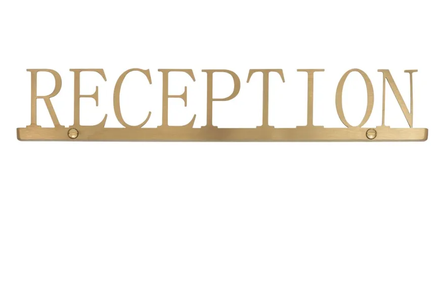 Casa Padrino Luxus Deko Objekt Gold 35,4 x 1,1 x H. 6 cm - Edelstahl Schriftzug Reception in gebürsteter Goldoptik - Luxus Deko Accessoires