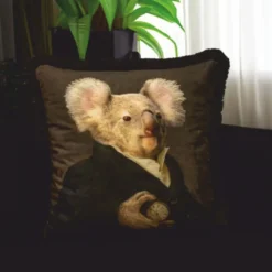 Casa Padrino Luxus Deko Samt Kissen Sir Koala Bär Braun / Schwarz 45 x 45 cm