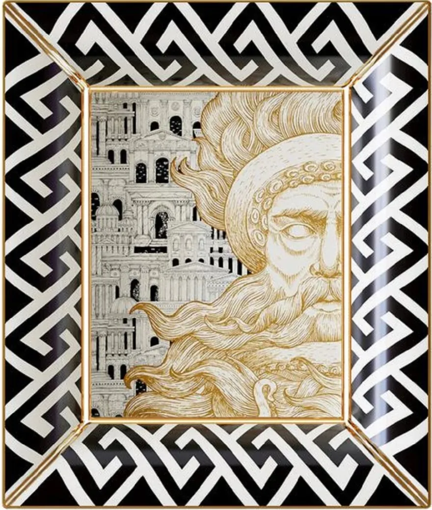 Casa Padrino Luxus Deko Schale Poseidon Weiß / Schwarz / Gold 20,5 x 17,5 x H. 13,5 cm - Handbemalte Porzellan Schale - Luxus Qualität - Made in Italy