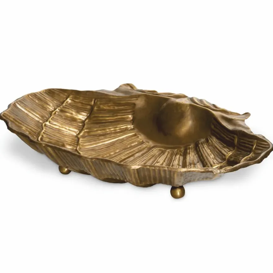 Casa Padrino Luxus Deko Schale in Muschelform Vintage Messing 52,5 cm - Deko Accessoires
