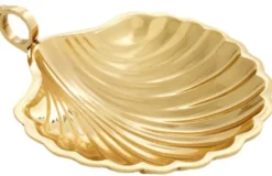 Casa Padrino Luxus Deko Schale in Muschelform Gold 22,5 x 19,5 x H. 5,5 cm - Dekorative Messing Schale mit Tragegriff - Luxus Deko Accessoires - Luxus Qualität