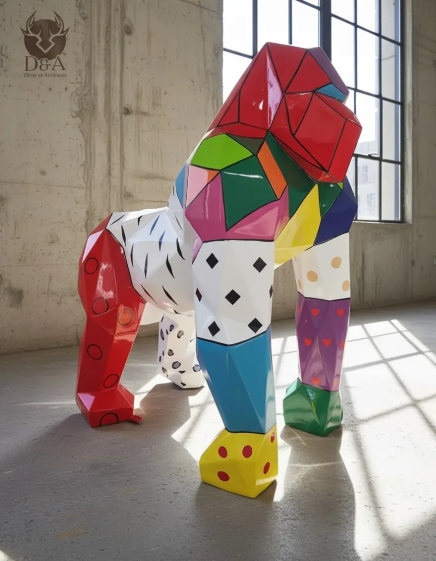 Casa Padrino Luxus Deko Skulptur Affe Facettierter Gorilla ART Color H. 128 cm - Riesige Gartenskulptur - Lebensgroße Skulptur - XXL Deko Skulptur - XXL Deko Figur
