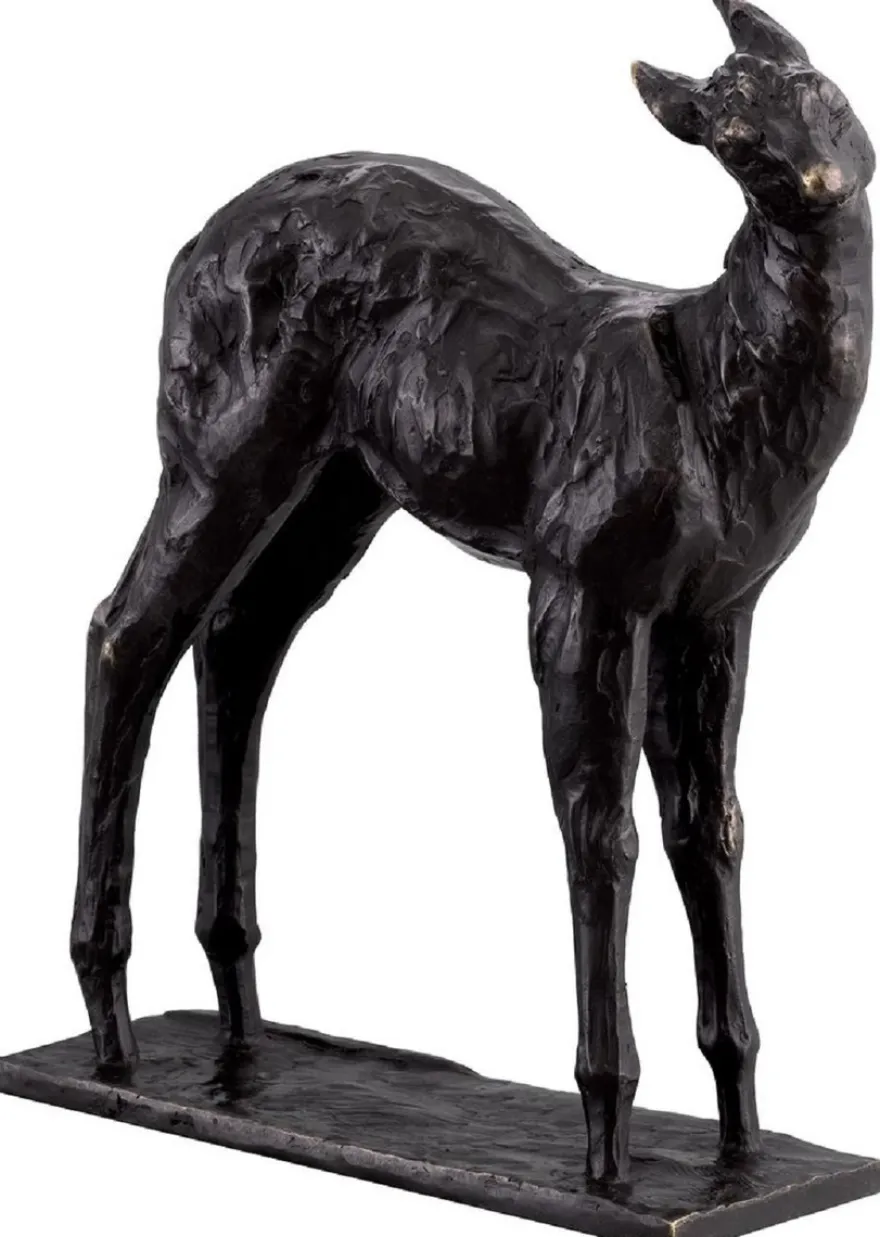 Casa Padrino Luxus Deko Skulptur Reh 25,5 x 9 x H. 32 cm - Bronze Deko Skulptur - Bronze Deko Figur - Schreibtisch Deko - Wohnzimmer Deko - Luxus Qualität