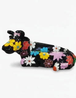 Casa Padrino Luxus Deko Skulptur Kuh Blumen H. 98 cm - Deko Skulptur - Deko Figur - Tierfigur - Gartendeko