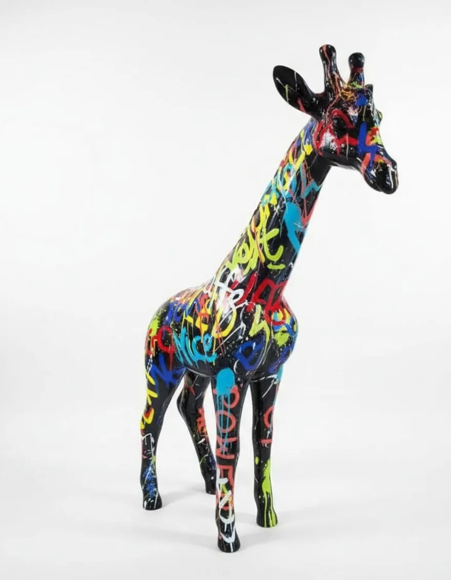 Casa Padrino Luxus Deko Skulptur Giraffe Graffiti H. 50 cm - Deko Skulptur - Deko Figur - Tierfigur - Gartendeko
