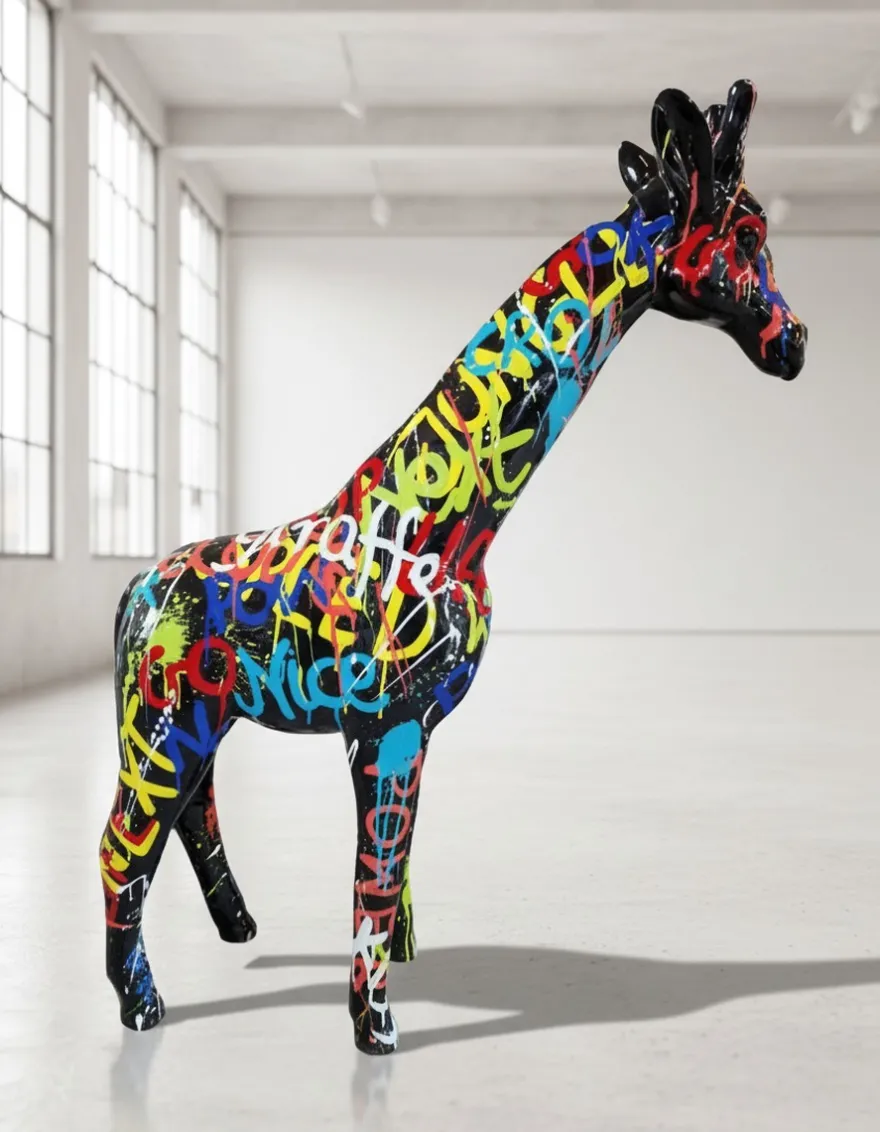Casa Padrino Luxus Deko Skulptur Giraffe Graffiti H. 50 cm - Deko Skulptur - Deko Figur - Tierfigur - Gartendeko