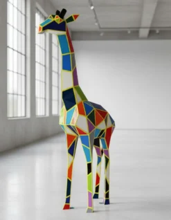 Casa Padrino Luxus Deko Skulptur Giraffe Harlekin Facettierte H. 200 cm - Riesige Gartenskulptur - Lebensgroße Skulptur - XXL Deko Skulptur - XXL Deko Figur