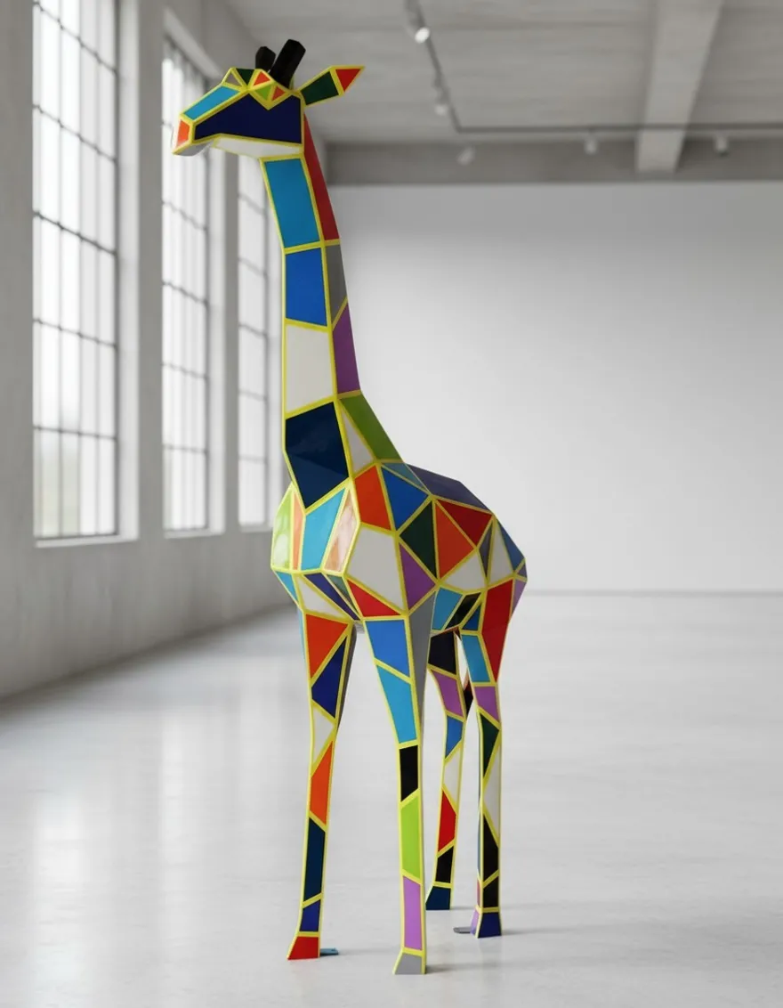 Casa Padrino Luxus Deko Skulptur Giraffe Harlekin Facettierte H. 200 cm - Riesige Gartenskulptur - Lebensgroße Skulptur - XXL Deko Skulptur - XXL Deko Figur
