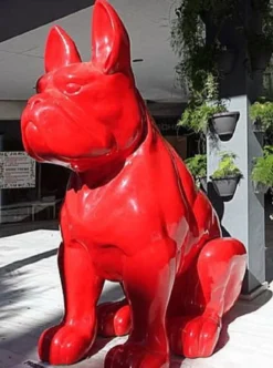 Casa Padrino Luxus Deko Skulptur Hund Bulldogge Rot 220 x 130 x H. 250 cm - Riesige Garten Skulptur - Riesige Garten Figur - XXL Deko Skulptur - XXL Deko Figur - XXL Tierfigur